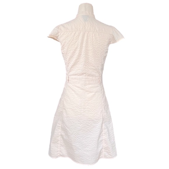 H&M Pale Pink Seersucker Cap Sleeve Pin Tuck Front Belted Shirt Dress Size Small - Picture 4 of 7